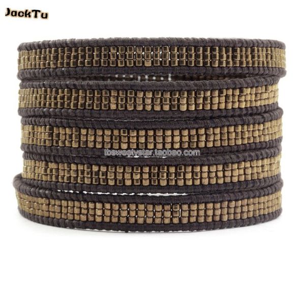 

cool dark grey seed beads leather wrap bracelet, Golden;silver