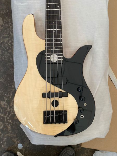 5-saitiger Naturholz-Bass, Yin-Yang-E-Bass, 24 Bünde, schwarze Hardware, China-Bass