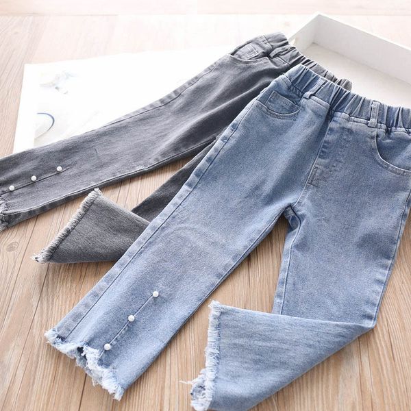 

2020 autumn girls three pearl denim pants children's clothing wholesale, Blue