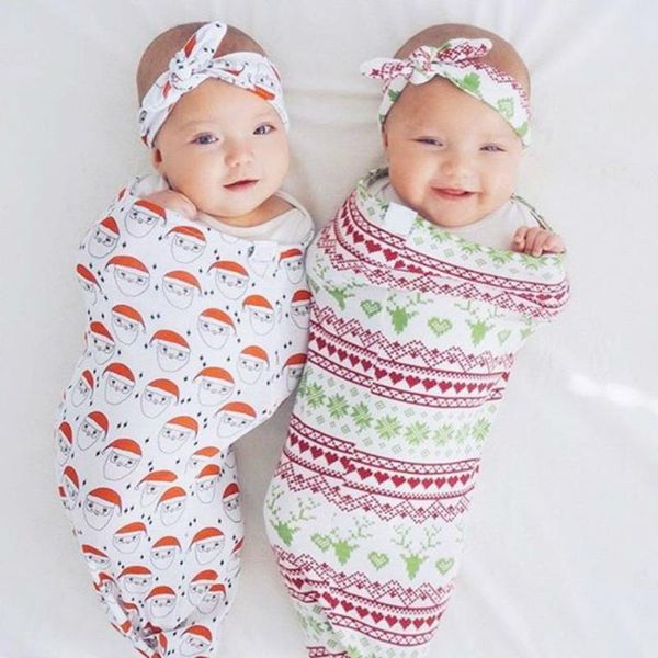 

newborn christmas swaddle with headband for 0-3 m baby boy girl wrap blanket + cap set envelope sleep sack babies bedding
