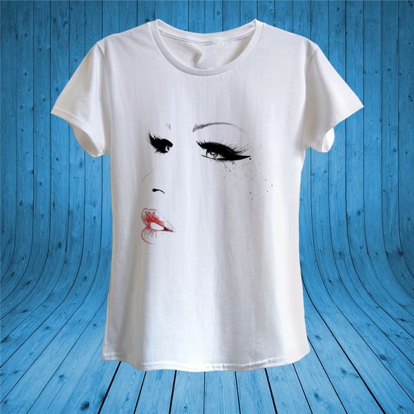 

девушка лица smokey eyes ресницы губы make - up t - - рубашка 100% хлопок мужской женщины классический дизайн пользовательского tee shirt