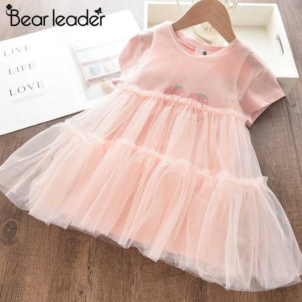 

bear leader girls princess dresses 2020 new summer kids stawberry pattern children vestidos sweet mesh dress patchwork suit 2 6y, Red;yellow