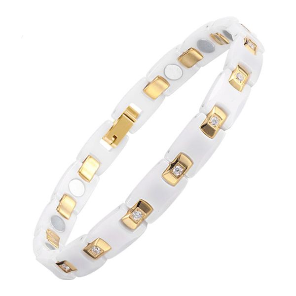 

link, chain gold plate women jewelry magnetic ceramic bracelet with health elements gift, Black