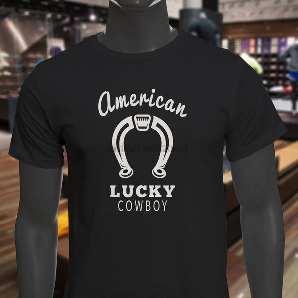 

american lucky cowboy horseshoe western rodeo mens black t-shirt