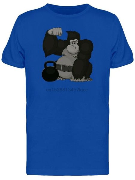 

cartoon gorilla with kettlebell mens tee -image by men women tee shirt