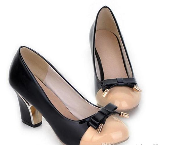 

2020 spring and autumn with new style fashion high heel coarse heel round head bowknot women's shoes @gh688, Black