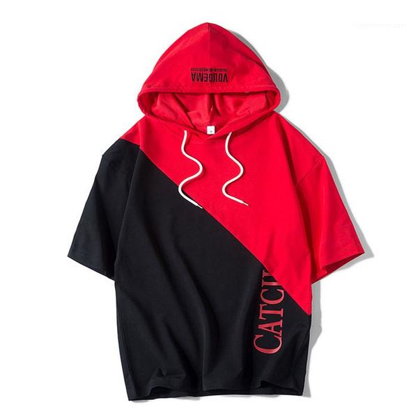

stitching letter print summer short sleeve fashion homme clothing mens designer casual t shirt hooded, White;black