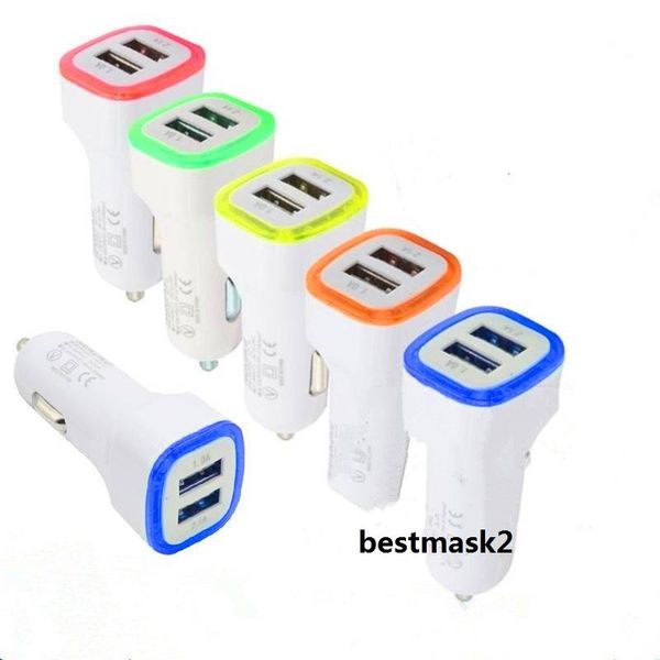 

5v 2.1a dual usb ports led light car charger adapter universal charging adapter for iphone samsung s10 s11 note10 cell phone