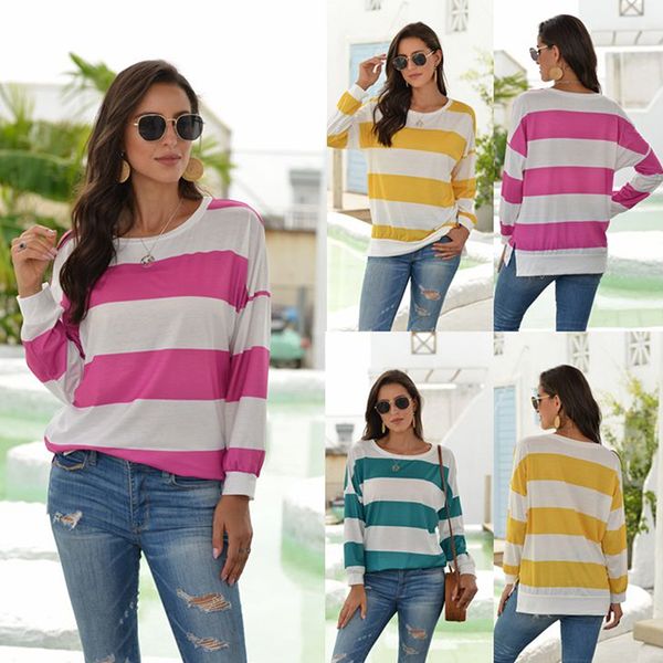 

s-xxl women's casual loose o neck long sleeve striped patchwork blouse ladies shirts blusas mujer de moda 2020 verano, White