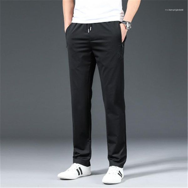 

casual sports stretch straight pants youth slim men thin elastic waist trousers fashion spring loose pants korean oversized trousers, Black