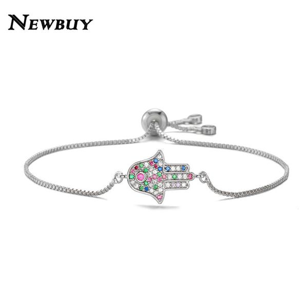 

newbuy copper multi cz zircon hamsa hand charm bracelets for women girl diy jewelry female party jewelry wholesale dropship, Golden;silver