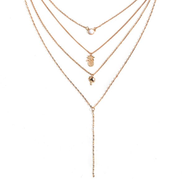 

chokers 2021 fashion female clavicle chain simple 4 layer pineapple coconut short necklace, Golden;silver