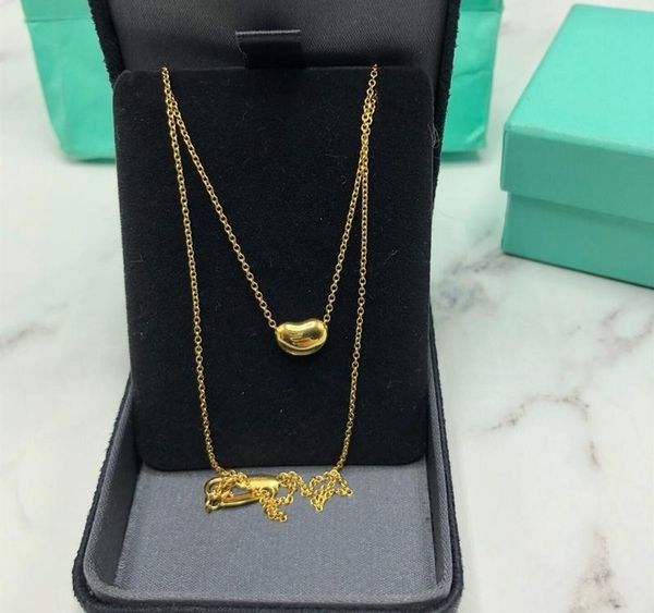 

1: 1 original model s925 sterling silver necklace fashion gold color bean pendant necklace ladies jewelry birthday002