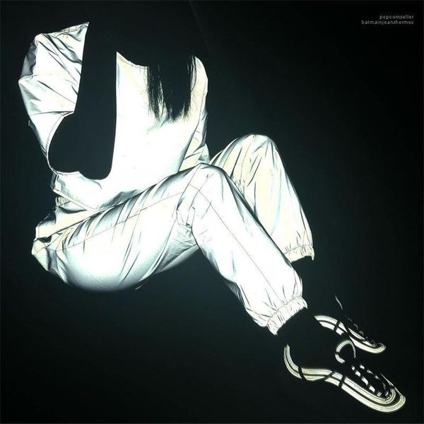 

for women jogger sports pants grey bright casual sweatpants 3m reflective pants, Black;white