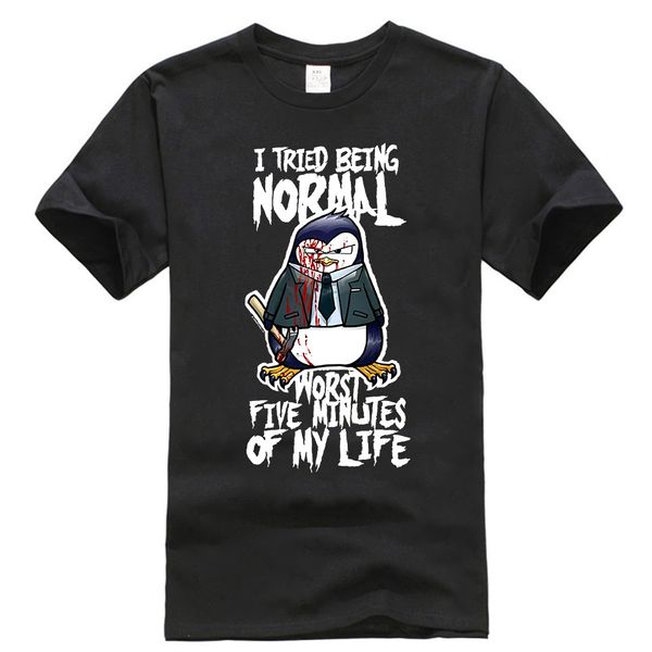 

psycho penguin t-shirt i tried being normal men's black summer style tee shirt