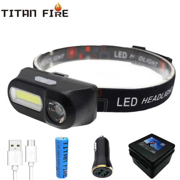 

dropshipping led rechargeable portable mini xpe+cob led headlamp usb charging headlight rotatable fishing camping