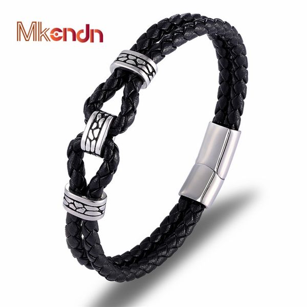 

charm bracelets braided genuine leather bangles for women friendship bracelet men stainless steel magnet buckle homme jewelry, Golden;silver