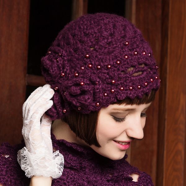 

x045 woolen knitting hat hand made female casual all-match flower beret winter fashion woolen cap fashion warm knitted hat, Blue;gray
