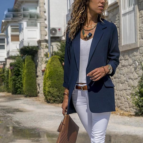 

slim blazers women autumn suit jacket female work office lady suit black none button business notched blazer coat fashion zevrez, White;black