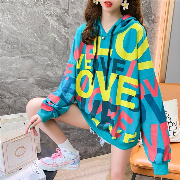

women's new autumn hooded sweater early spring thin loose large sweater coat size fat mm fashion brand long sleeve korean style coat fo, Black