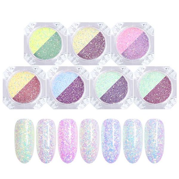 

phosphor dipping nail powder luminous nail different angles and lights show different colors manicuring art decorations, Silver;gold