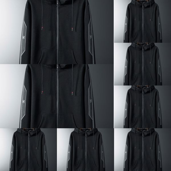 

autumn sports cardigan hooded sweater coat zipper sweater zipper plus fat casual fat men's loose men's coat sk8b1, Black