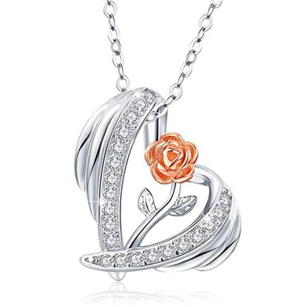 

simple love heart crystal pendant necklace for women latest statement rose charms necklaces couple weddings gift fashion jewelry, Silver