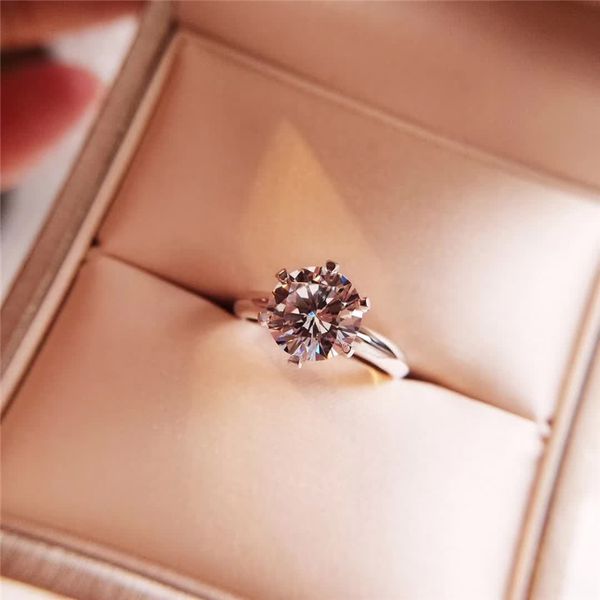 

wedding rings brand t classic 925silver ring couple with gems size no5-9 for woman luxury, Slivery;golden