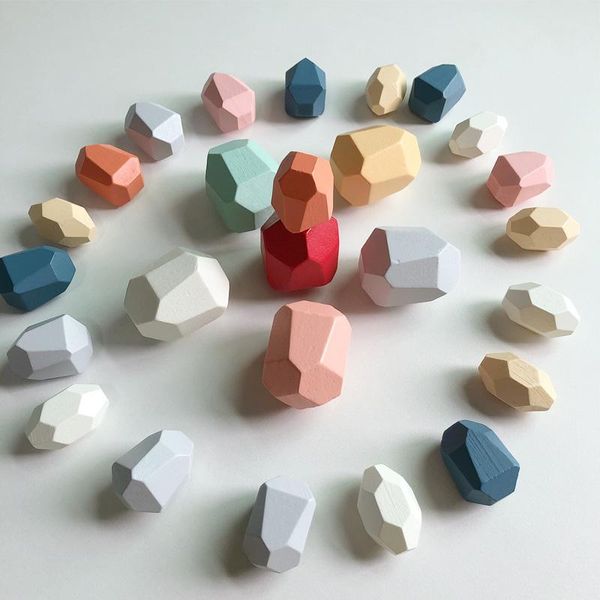 

детские игрушки детские цветные монтессори балансировка деревянные игрушки камни штабелях радуга nordic block rocks building gems wood для b