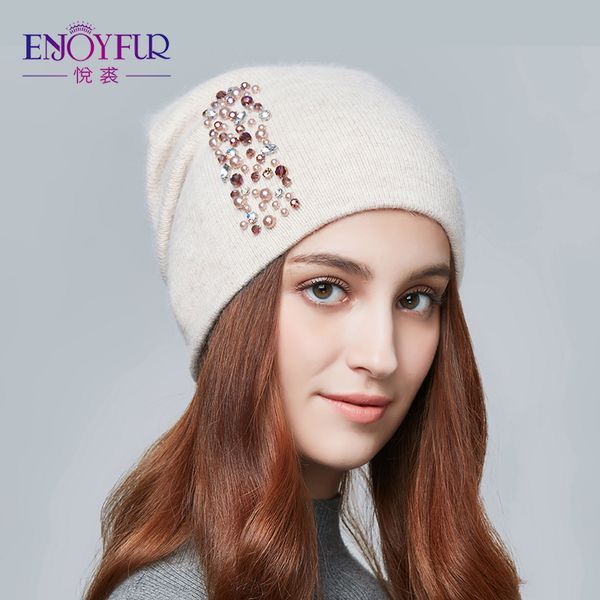 

beanie/skull caps enjoyfur fashion autumn knitted hat female bevel edge rhinestones winter hats women cashmere gravity falls cap 2021 girl b, Blue;gray