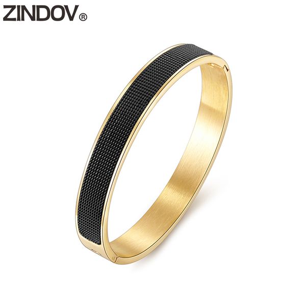 

zindov stainless steel bracelets for women 2020 new gold black wide big wristband rose gold jewelry vintage bangles ladies gift
