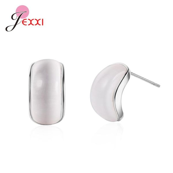 

good quality 925 sterling silver simple semicircular curved earring studs for women bridal wedding engagement party jewelry, Golden;silver