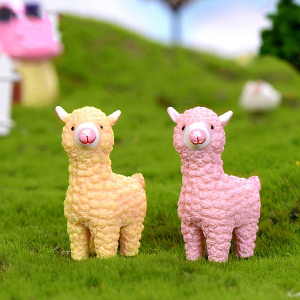 

decorative objects & figurines 2pcs/set cute alpaca statue animal model figurine home ornament plant pot decor fairy garden miniatures craft
