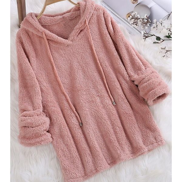 

s-5xl plus size autumn winter women casual long sleeve sweatshirt long sleeve plush fluffy hoodies fleece pullover teddy pajama, Black