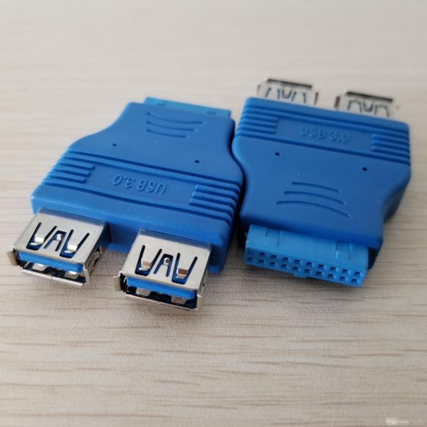 

10pcs/lot motherboard 20pin to dual usb 3.0 adapter type a female to female blue