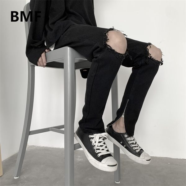 

men's jeans 2021 fashionable punk style black ripped korean slim pants men clothing kpop clothes denim male pencil, Blue