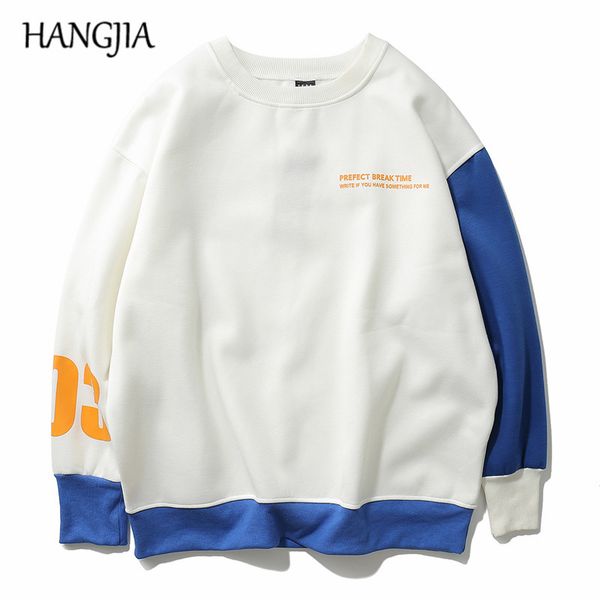 

colorblock oversized fleece sweatshirt men's streetwear dropped shoulder round neck pullover sweatshirt hoodie men women 2020, Black