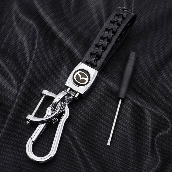 

car accessories 3d metal leather braided rope brand logo keychain key ring for mazda- 2 3 6 mx-5 mx-30 cx-3 cx-8 cx-9 millenia, Silver