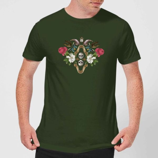 

natural history museum skulls and flowers men's t-shirt - forest green
