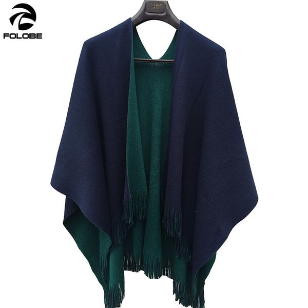 

scarves folobe winter imitation cashmere knited shawls solid double-sided tassel over size sweater all match cape shawl women outwear, Blue;gray