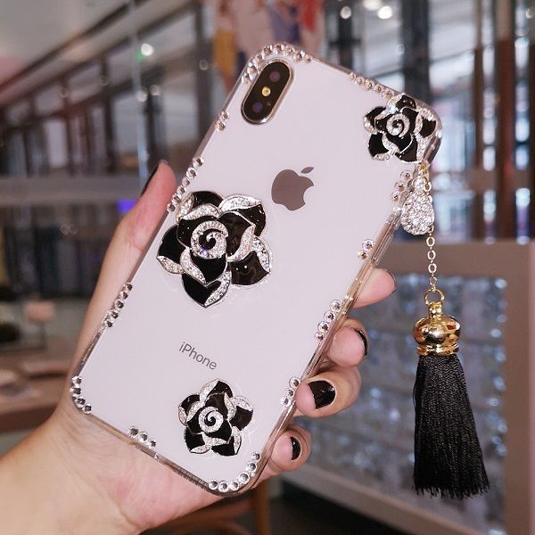 

fashion luxury rhinestone diamond crystal rose flower clear transparent case for iphone 11 pro max x xr xs max 6 7 8 plus case