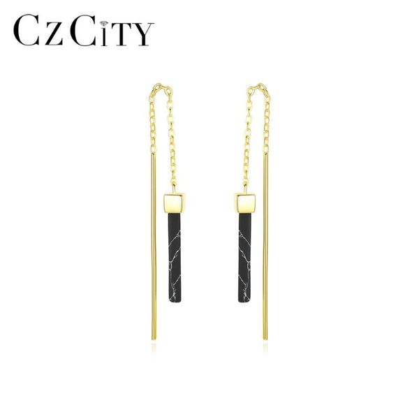 

czcity genuine 925 sterling silver gold plated tassel drop earrings for women anniversary fine jewelry turquoise brincos se0431