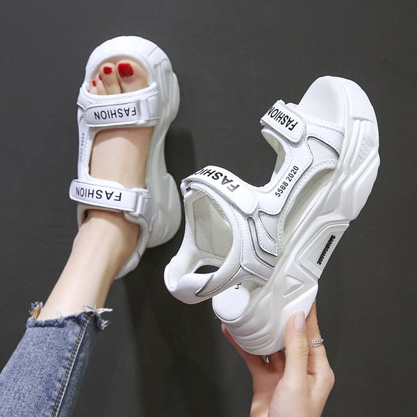 

yeddamavis sandals women casual fashion breathable ladies shoes 2020 hook loop summer thick bottom platform shoes women sandals, Black