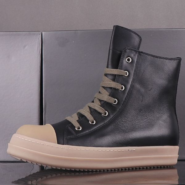 

heavy-bottomed high-shoes men shoes women winter plus velvet lace casual shoes genuine leather couple models wild influx of women boots, Black
