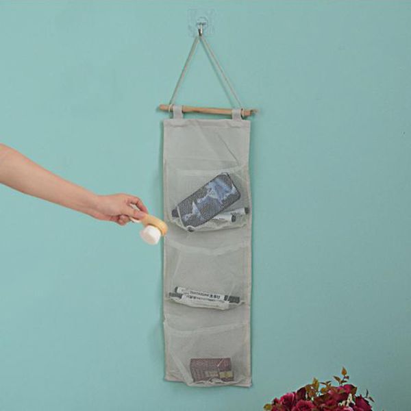 

3 pockets cotton linen wall hanging storage bags door pouch bedroom home storage pocket home decor hanging bag