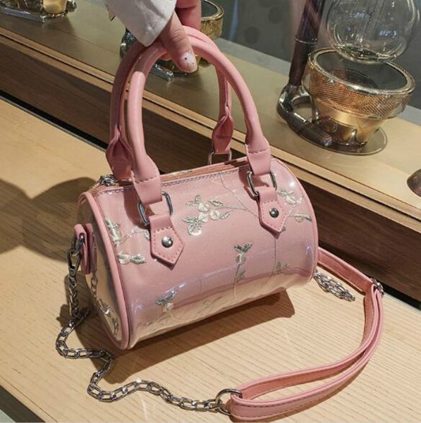 

2020 pvc pillow bag women shoulder bags crossbody gauze flower embroidery lady travel handbags mini chain bag