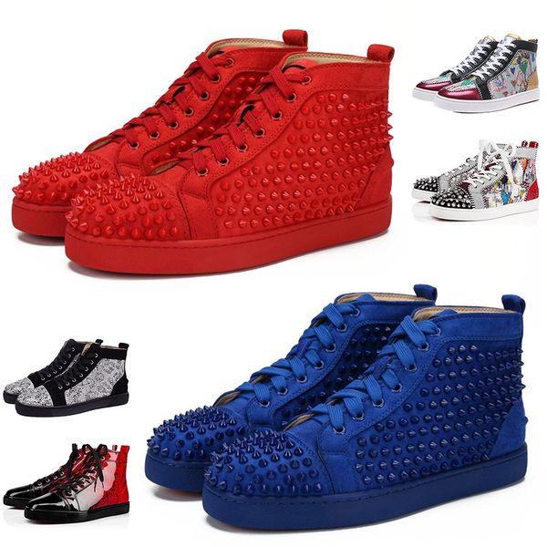 

2020 designer red bottom casual shoes men women spikes platform black white blue red fashion party couple dress sneakers size 36-46, White;red
