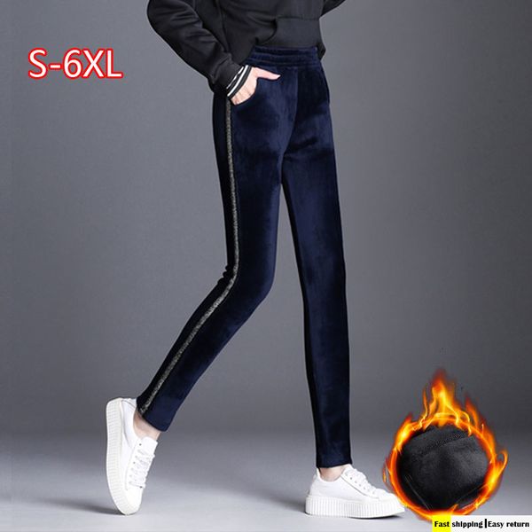

women thick velvet pant winterwomen's plus size plus velvet skinny tight slim high waist double-sided trousers, Black;white