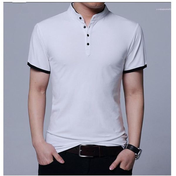 

mens конструктора футболка мода стенд воротник с коротким рукавом тройники mens дышащих щитовой кнопкой pure color повседневной одеждой, White;black