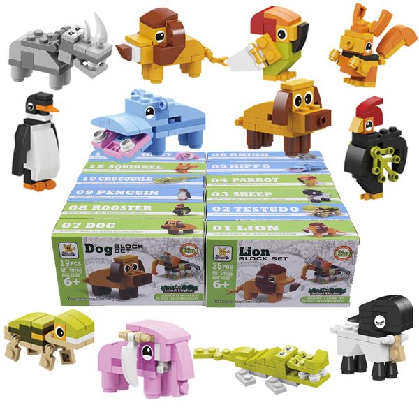 

12 in 1 animal kingdom building block set elephant lion crocodile penguin educational toy for children diy gift24536